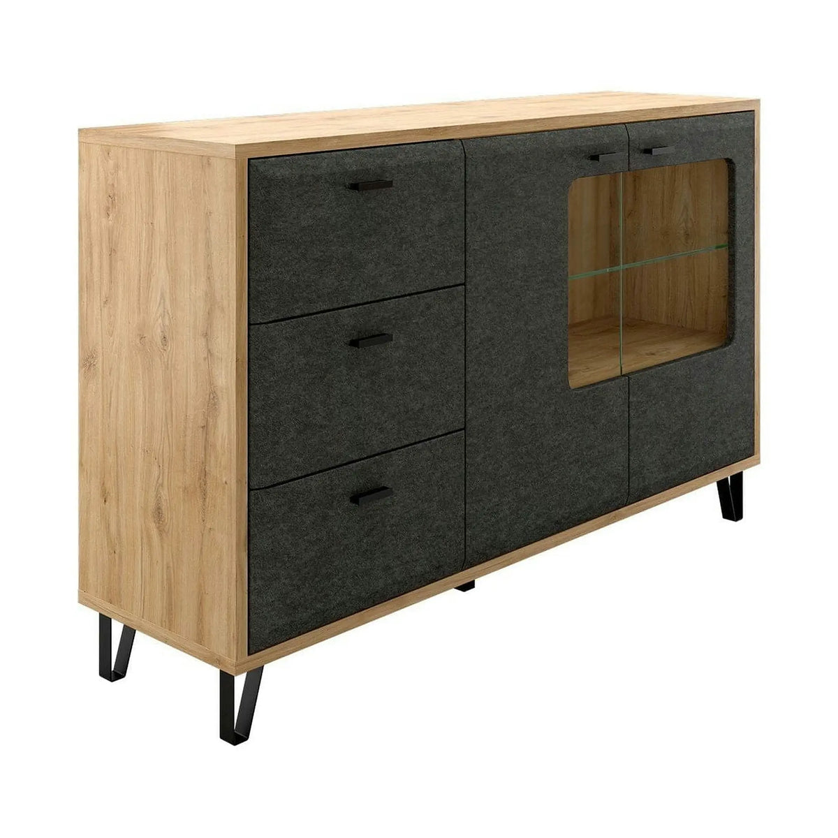 Comoda GRACE, stejar/gri antracit, PAL laminat, 144x42x90 cm