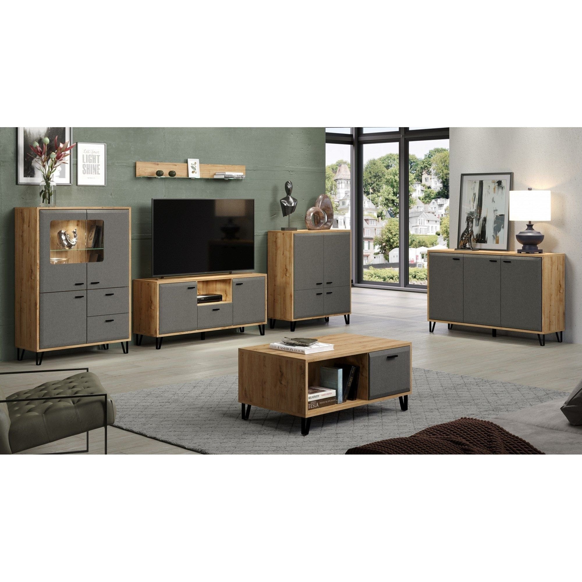 Comoda GRACE, stejar/gri antracit, PAL laminat, 144x42x90 cm