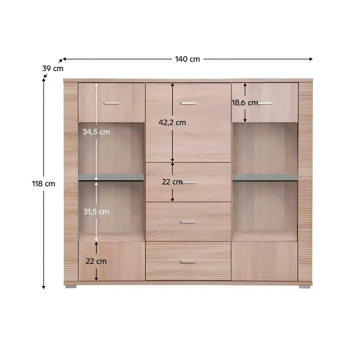 Comoda GRAND tip 8, stejar sonoma, PAL, 140x39x118 cm