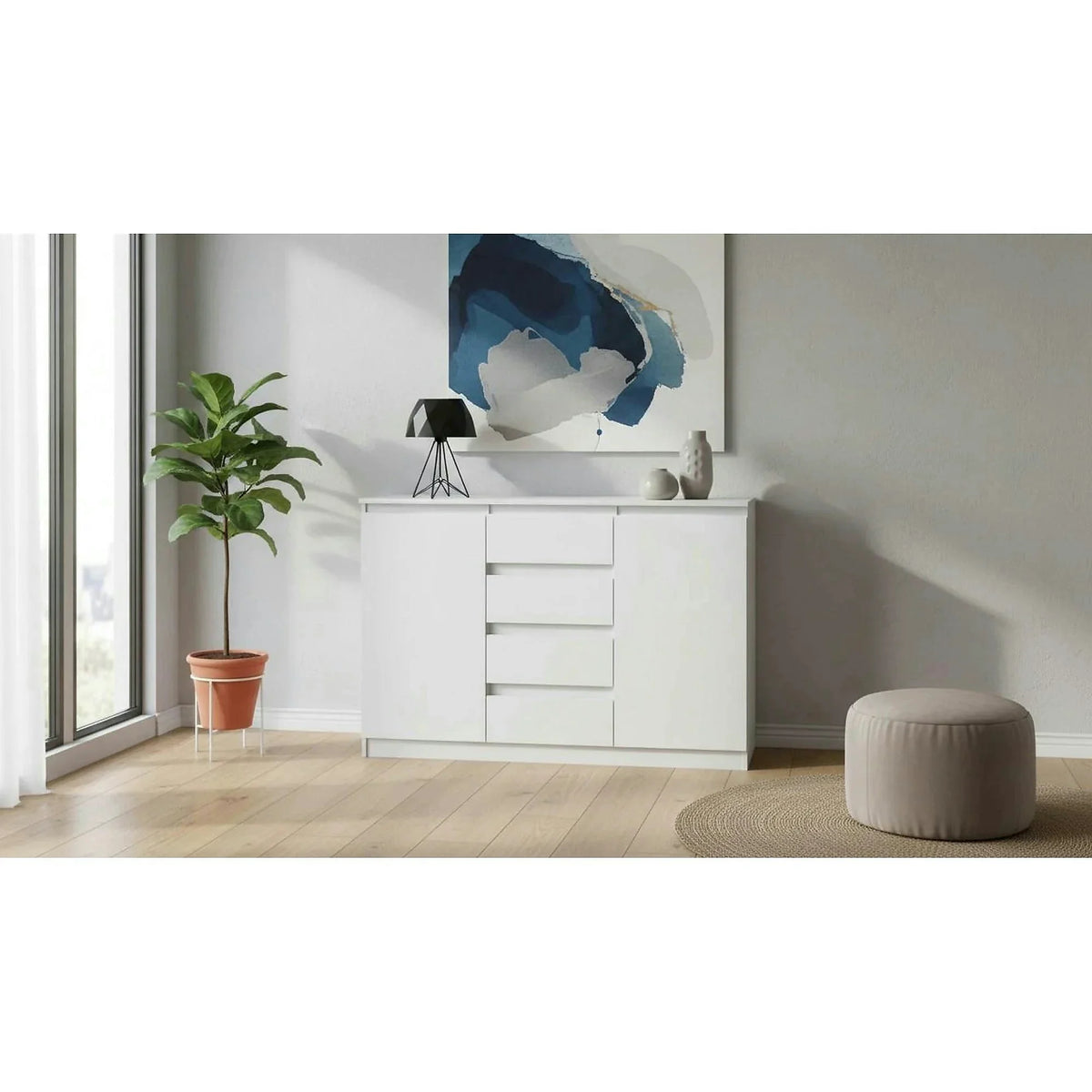 Comoda HANY NEW 010, alb, DTD laminat, 134x49x95 cm
