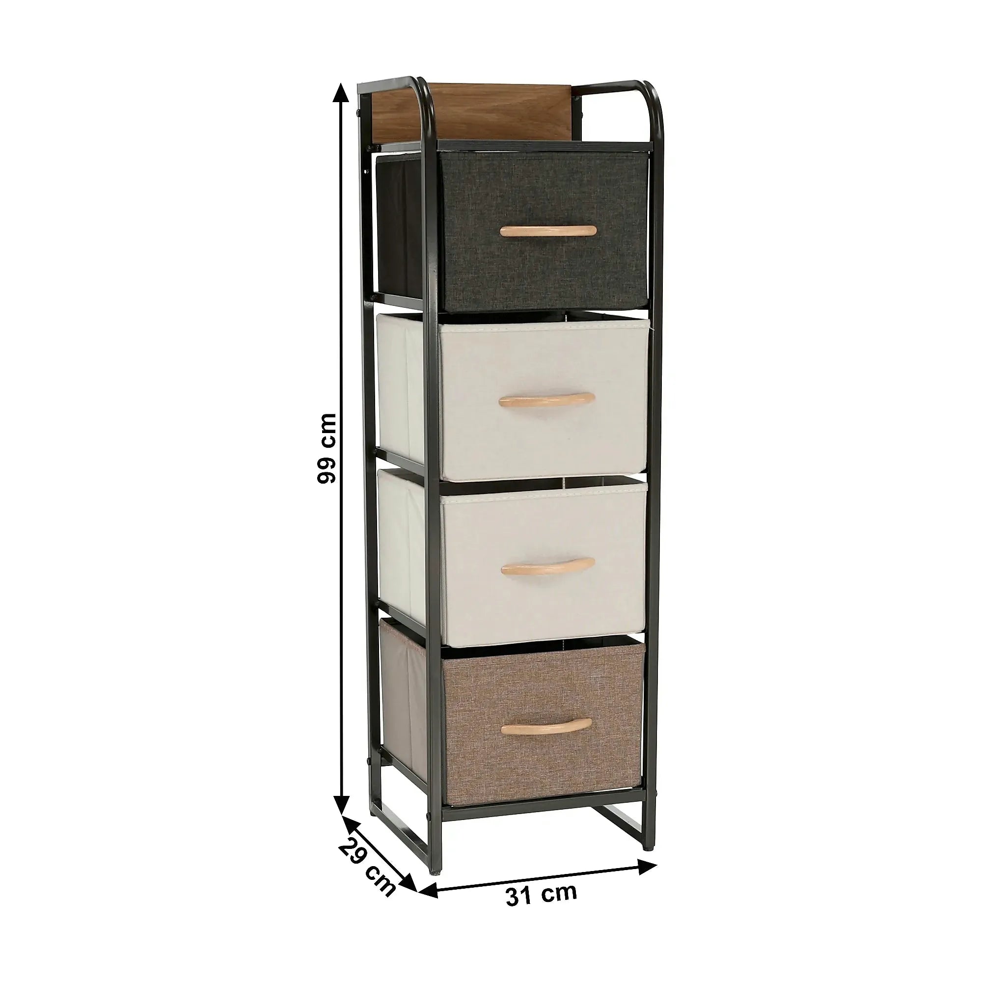 Comoda HAZEL TYP 1, bej/maro, MDF/metal/lemn/material textil, 31x29x99 cm