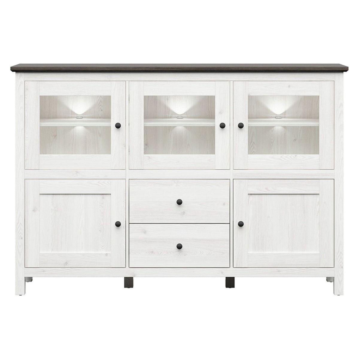 Comoda HESEN, alb/pin larico, PAL melaminat/sticla, 186x44x126 cm