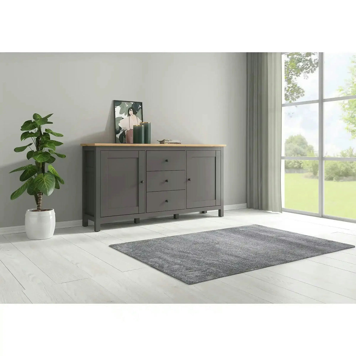 Comoda HESEN, gri grafit/stejar artisan, PAL, 186x44x96 cm