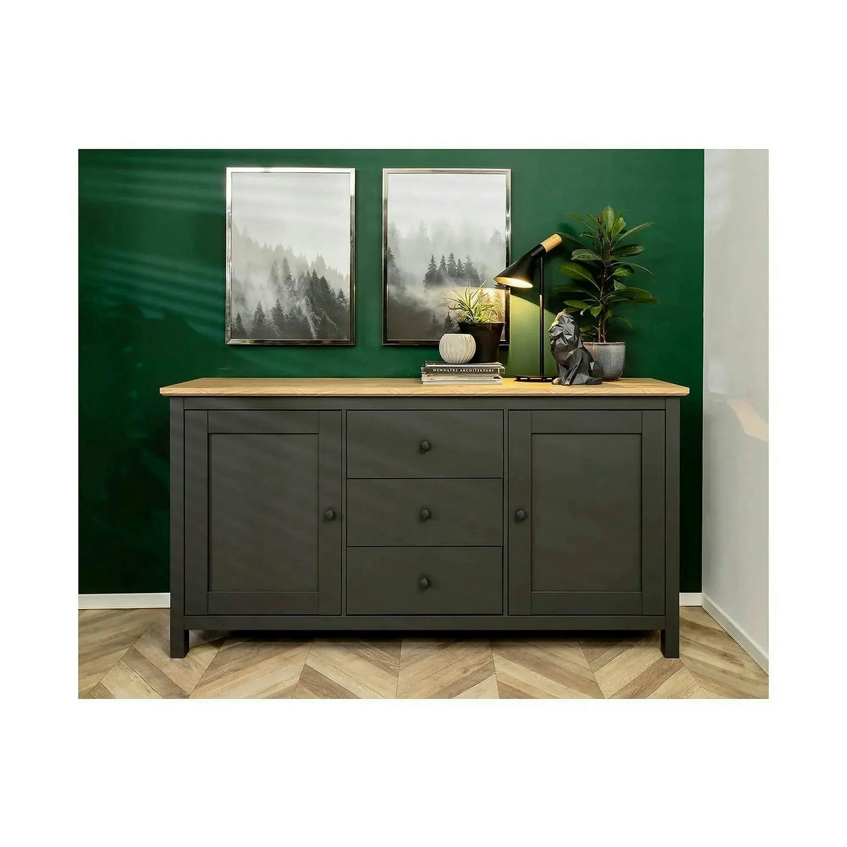 Comoda HESEN, gri grafit/stejar artisan, PAL, 186x44x96 cm