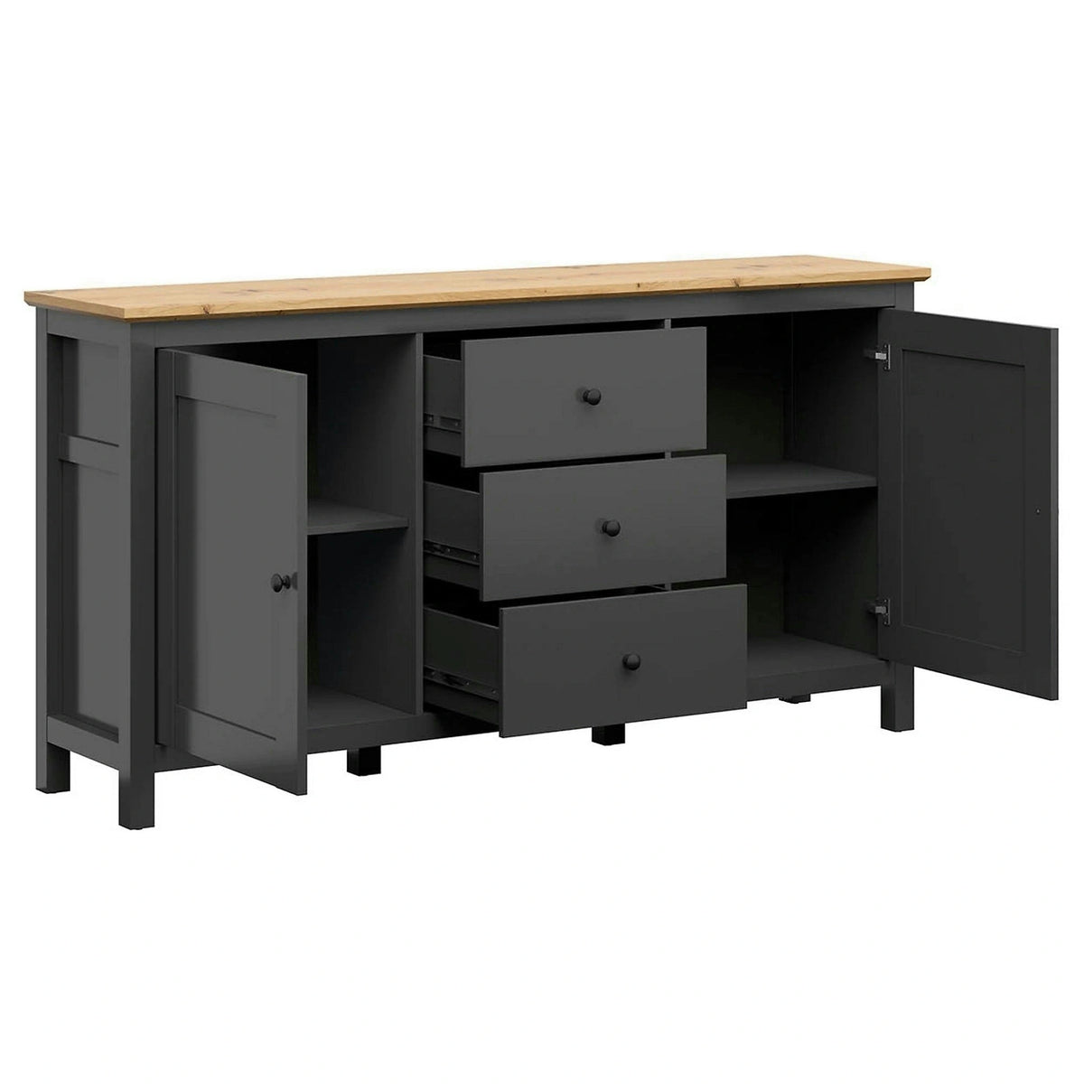 Comoda HESEN, gri grafit/stejar artisan, PAL, 186x44x96 cm