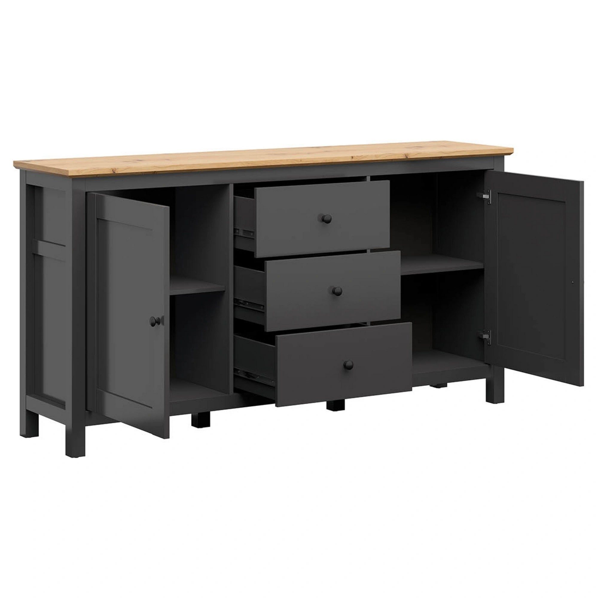 Comoda HESEN, gri grafit/stejar artisan, PAL, 186x44x96 cm