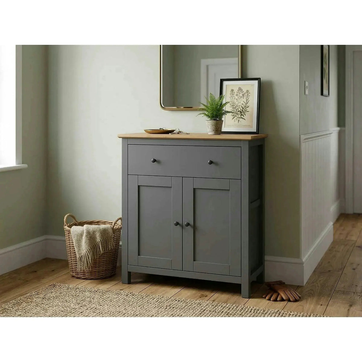 Comoda HESEN, gri grafit/stejar artisan, PAL melaminat, 101x44x121 cm