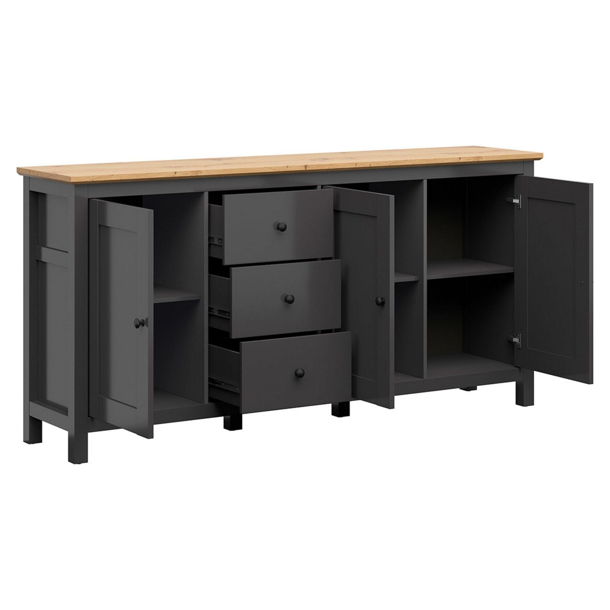 Comoda HESEN, gri grafit/stejar artisan, PAL melaminat, 199x44x96 cm