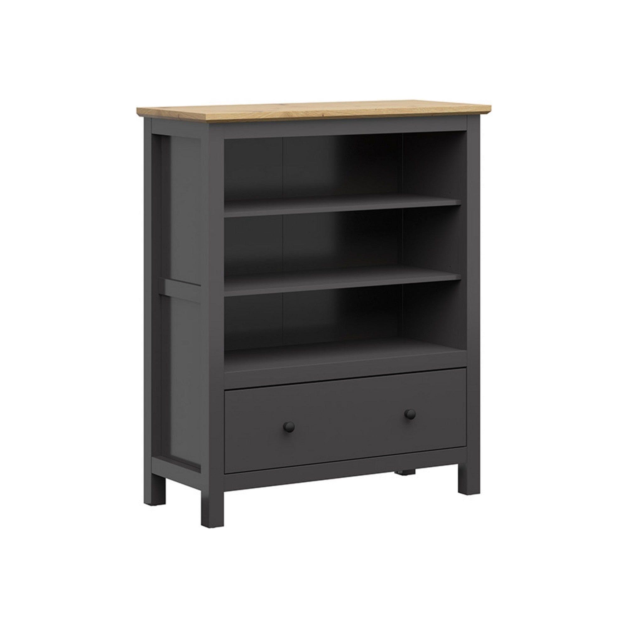 Comoda HESEN, gri grafit/stejar artisan, PAL melaminat, cu rafturi si sertar, 101x44x121 cm