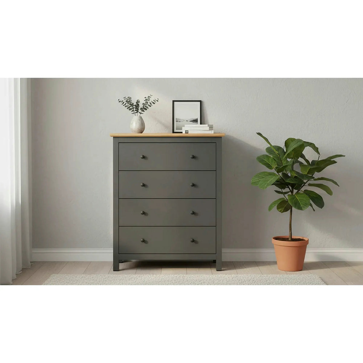 Comoda HESEN, gri grafit/stejar artisan, PAL melaminat, cu sertare, 101x44x121 cm