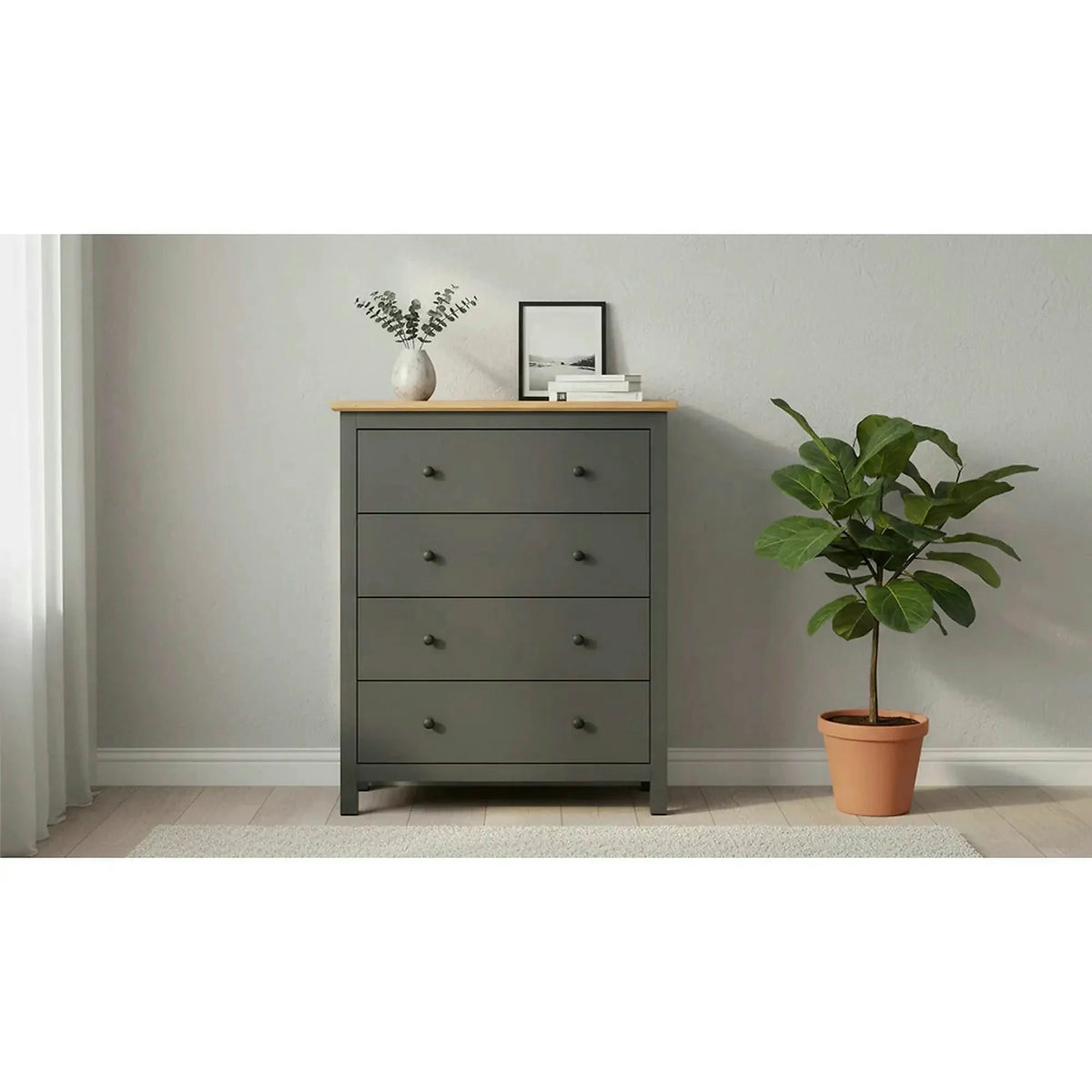 Comoda HESEN, gri grafit/stejar artisan, PAL melaminat, cu sertare, 101x44x121 cm