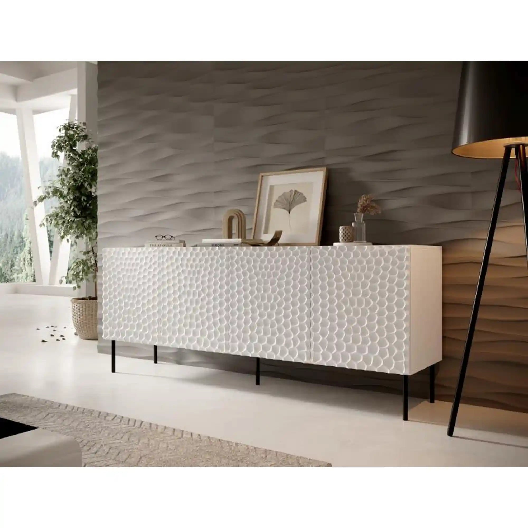 Comoda HOLE, alb/negru, PAL laminat, 190x41x75 cm