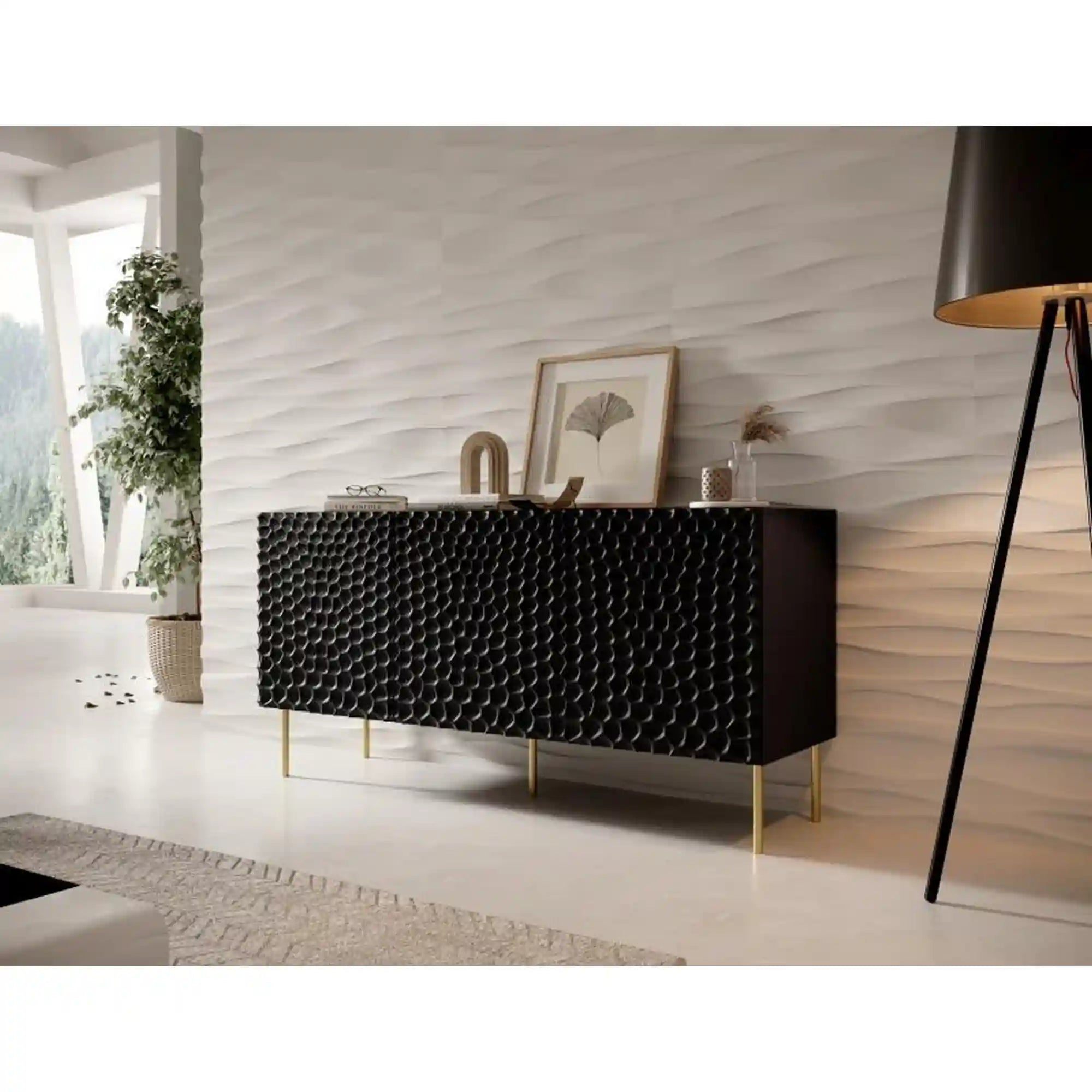 Comoda HOLE, negru/auriu, 152x43x75 cm