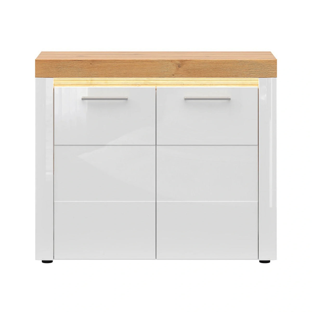 Comoda HORTON, alb/stejar grandson, PAL, cu iuminare LED, 107x42x90 cm