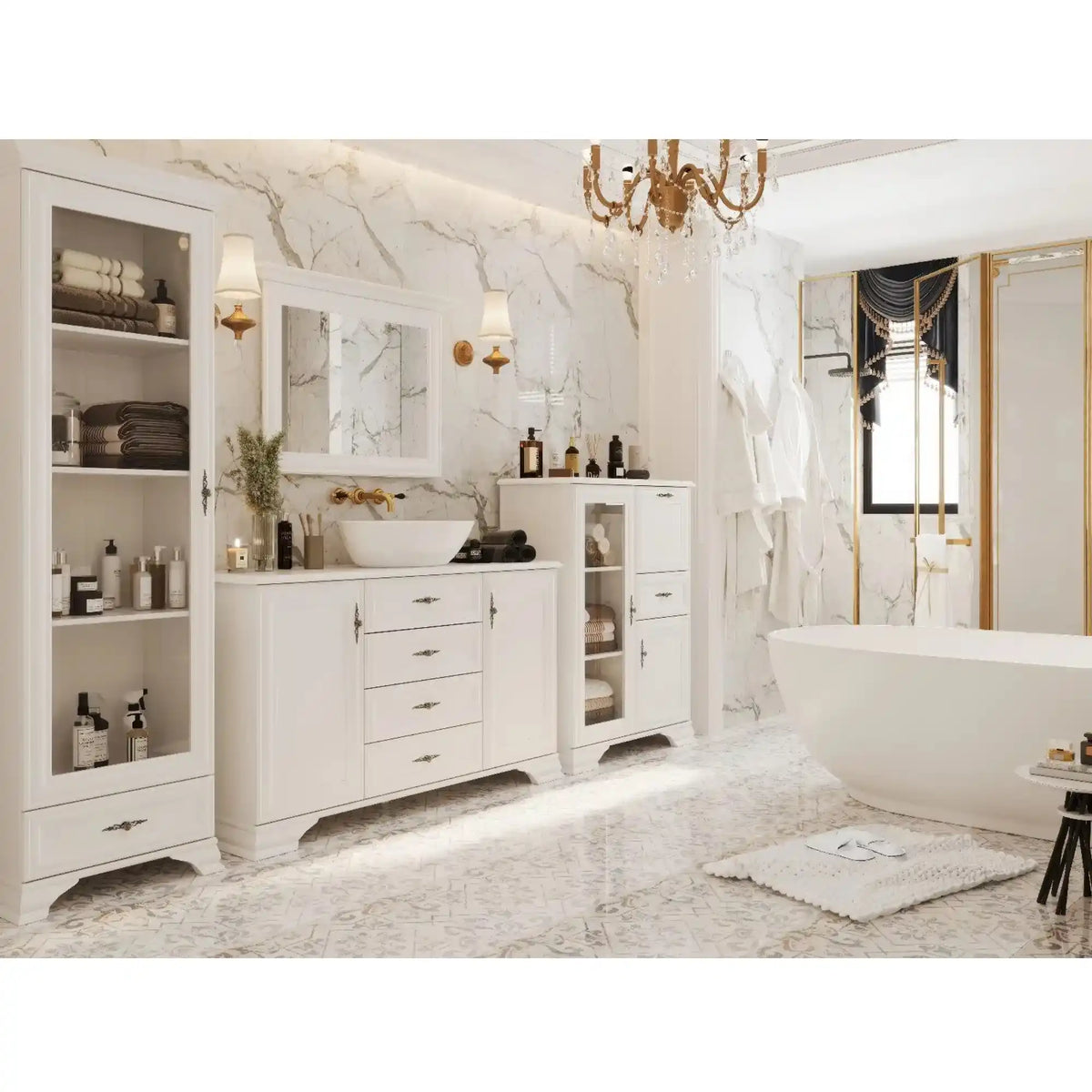 Comoda vintage alba IDENTO, PAL, 155x45x90 cm