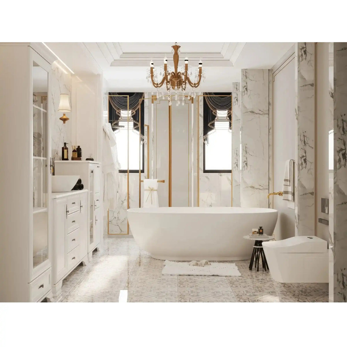 Comoda vintage alba IDENTO, PAL, 155x45x90 cm