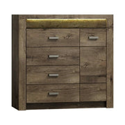 Comoda INDIANAPOLIS I17, frasin inchis, PAL laminat, cu 4 sertare, o usa si iluminare led, 108.5x42x103.5 cm