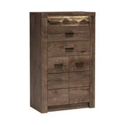 Comoda INDIANAPOLIS I6, frasin inchis, PAL laminat, cu 2 sertare, 2 usi si iluminare led, 76x42x127 cm