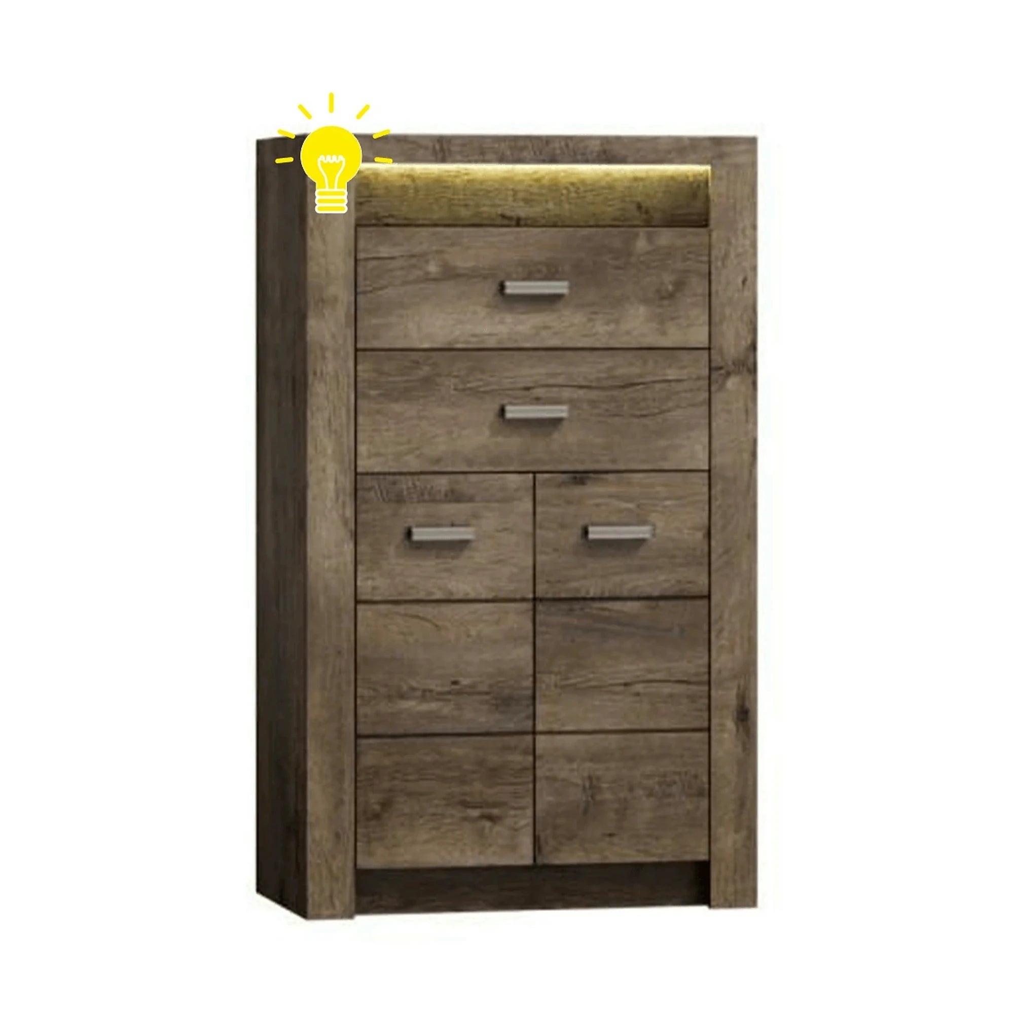Comoda INFINITY I-06, frasin inchis, PAL melaminat, cu iluminare LED, 76x42x127 cm