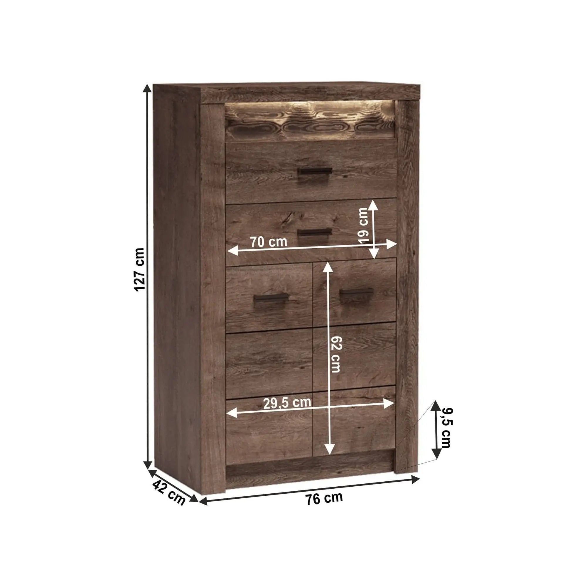 Comoda INFINITY I-06, frasin inchis, PAL melaminat, cu iluminare LED, 76x42x127 cm