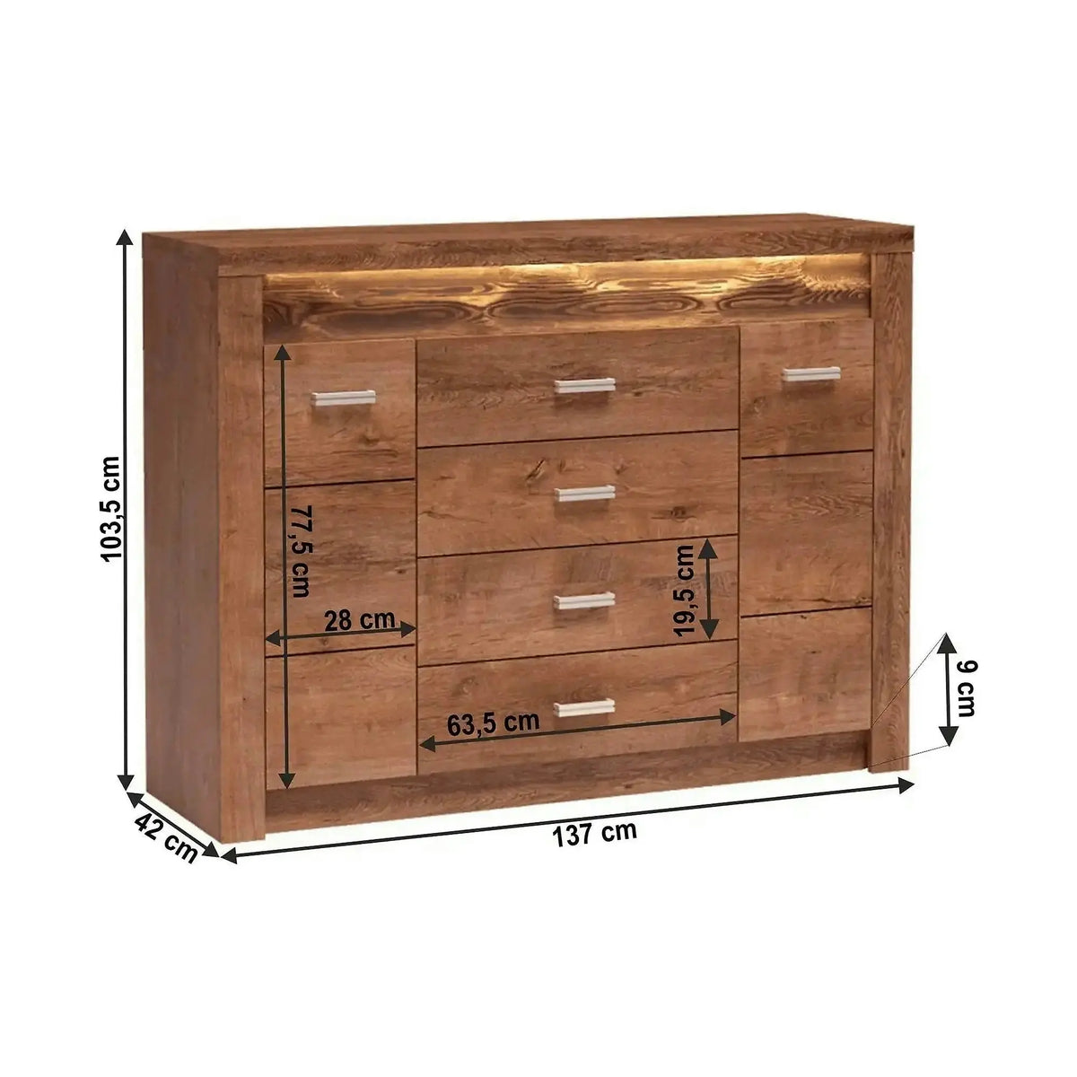 Comoda INFINITY I-07, frasin deschis, PAL melaminat, 137x42x104 cm