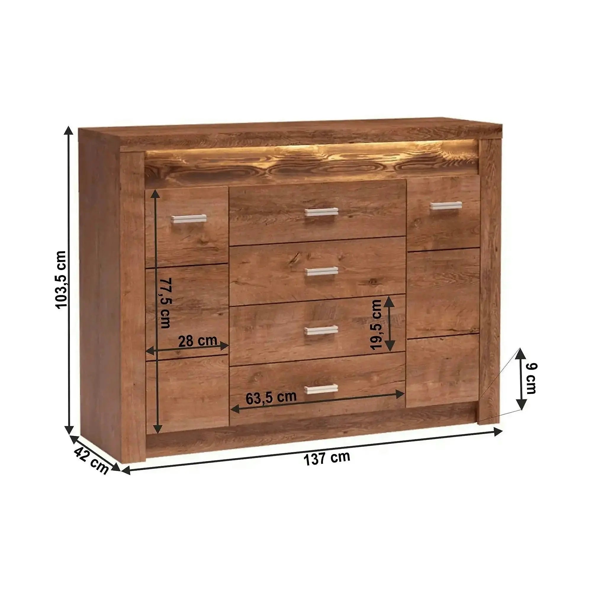 Comoda INFINITY I-07, frasin deschis, PAL melaminat, 137x42x104 cm