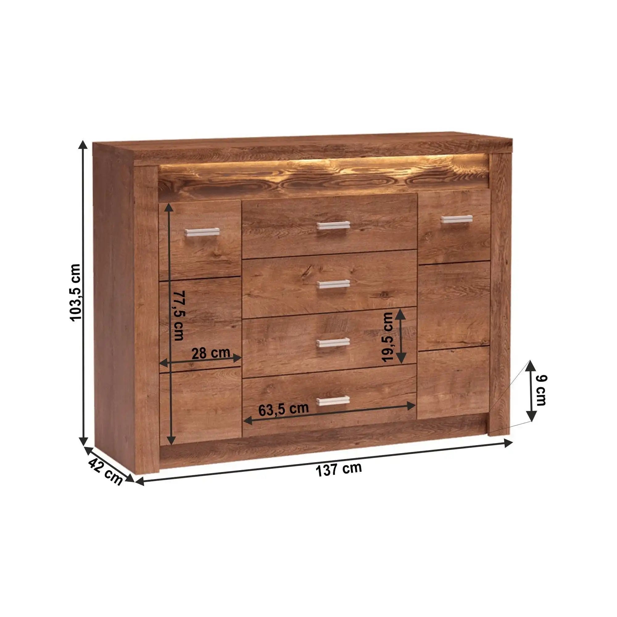 Comoda INFINITY I-07, frasin deschis, PAL melaminat, 137x42x104 cm