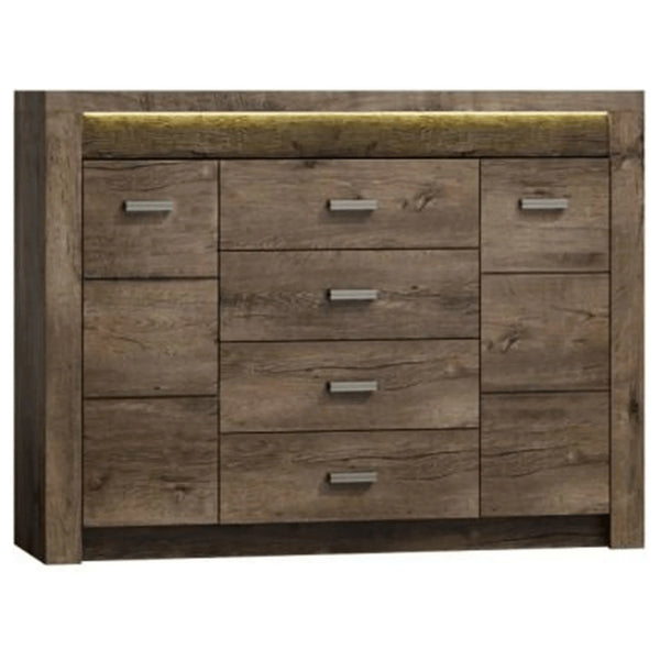Comoda INFINITY I-07, frasin inchis, PAL melaminat, metal, 137x42x104 cm