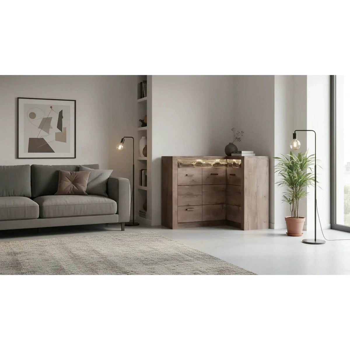 Comoda INFINITY I-15, maro inchis, PAL melaminat, cu iluminare LED, 131/90x42x104 cm