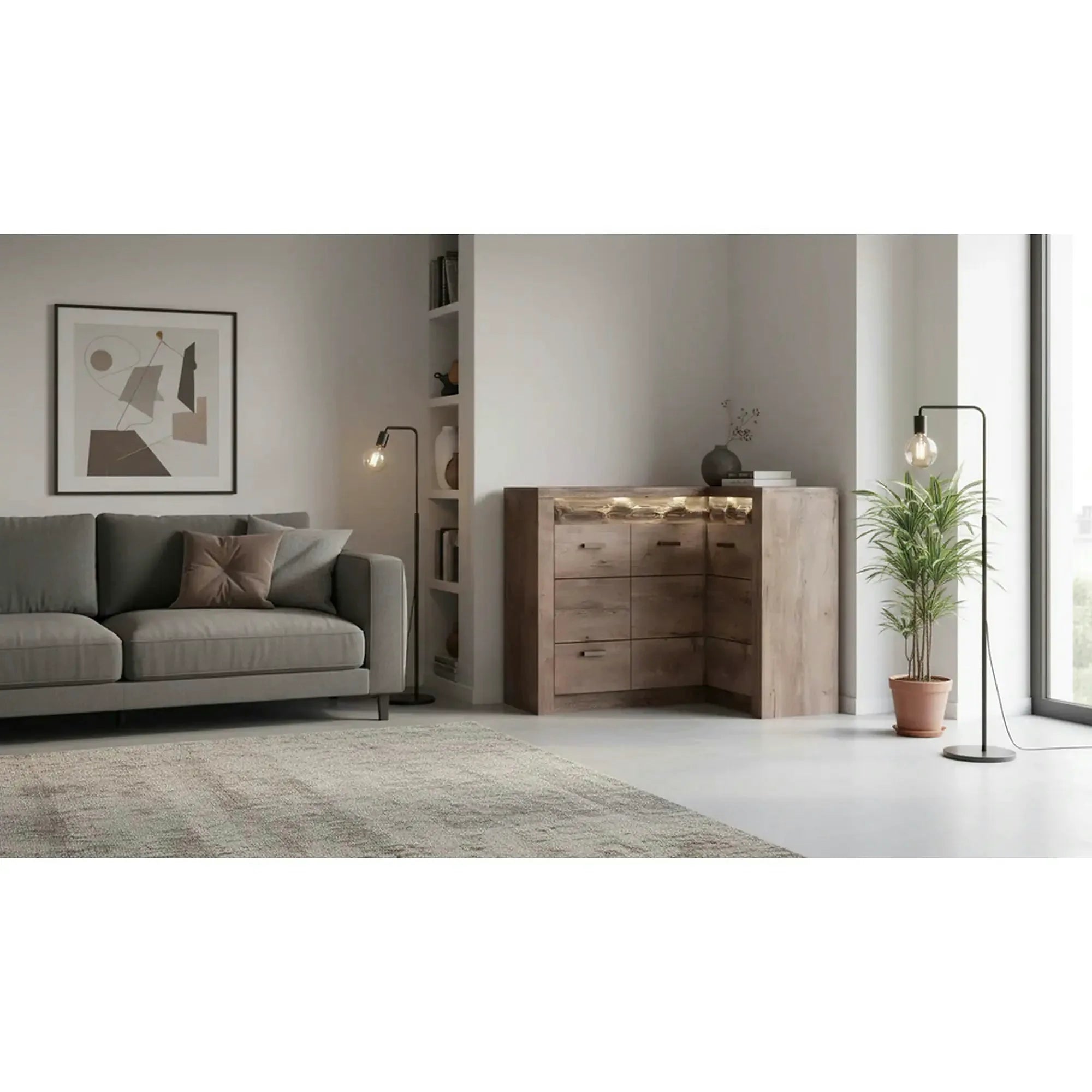 Comoda INFINITY I-15, maro inchis, PAL melaminat, cu iluminare LED, 131/90x42x104 cm