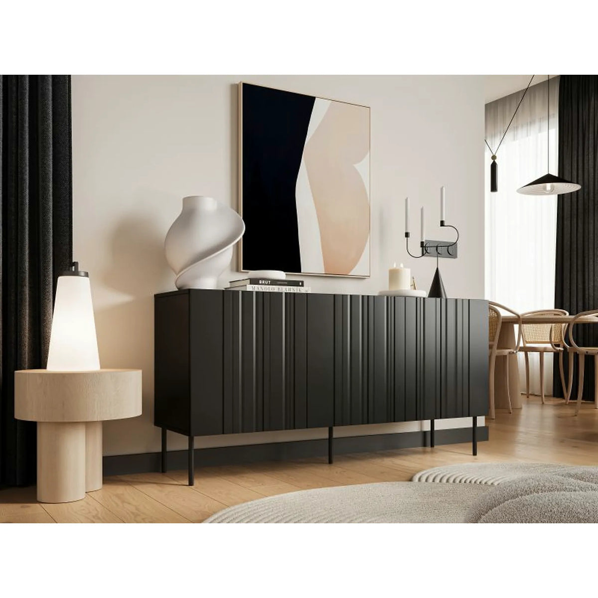 Comoda ISLA, negru, PAL laminat, 151x40x75 cm