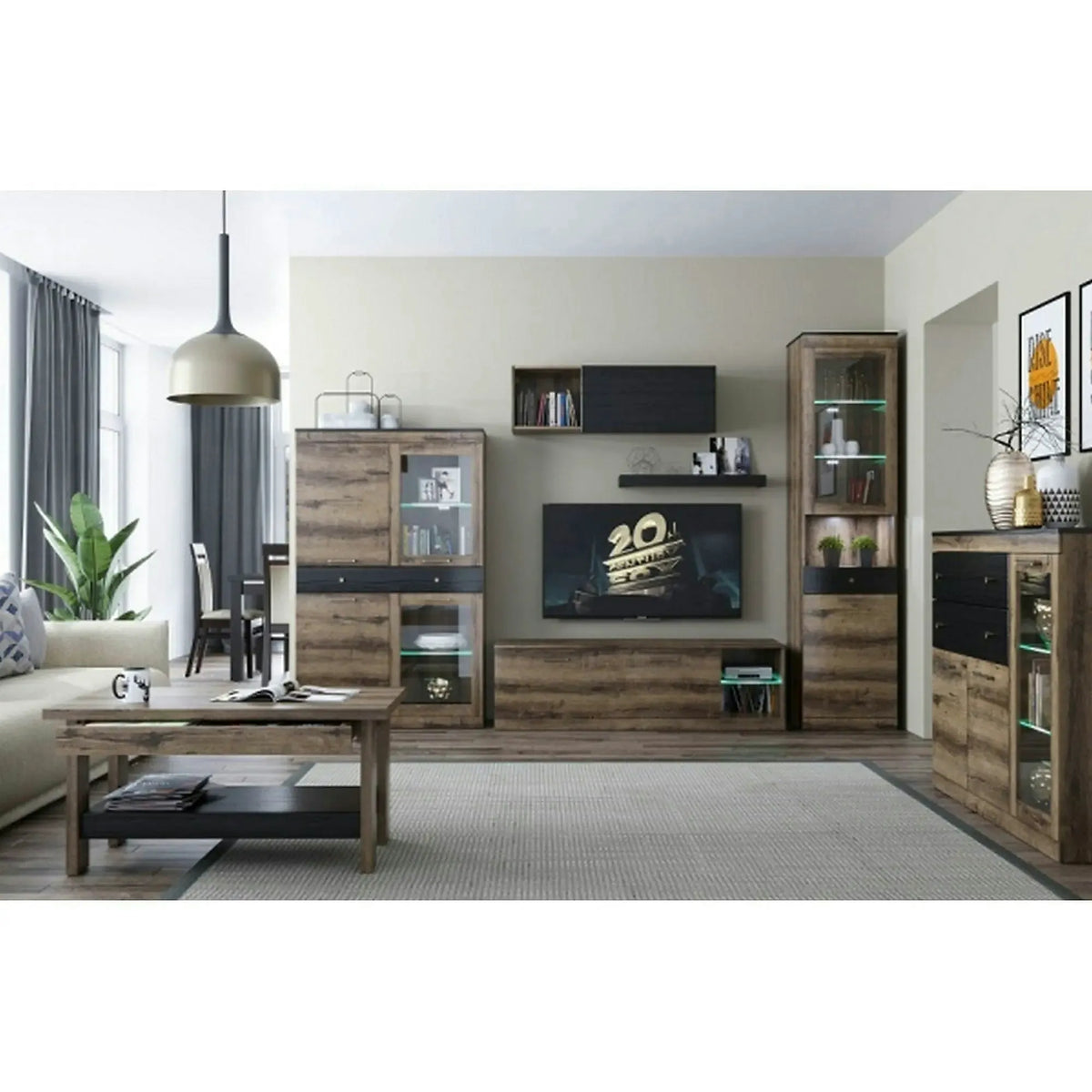 Comoda Jagger, stejar inchis/negru, PAL laminat, 110x34x36 cm