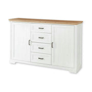 Comoda JASMIN, alb/stejar artisan, PAL, cu 2 usi si 4 sertare, 165x41x102 cm
