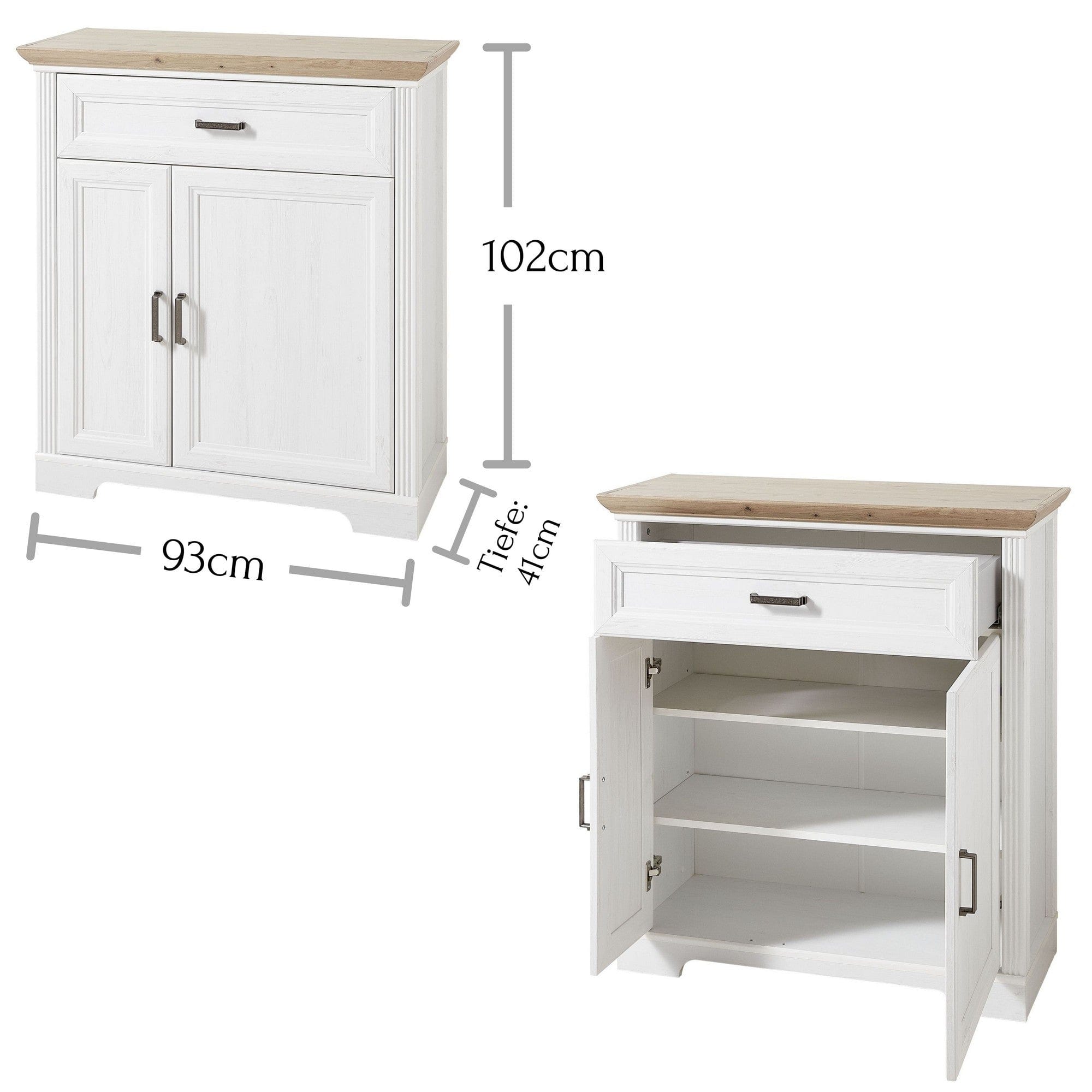 Comoda JASMIN, alb/stejar artisan, PAL, cu 2 usi si un sertar, 93x41x102 cm