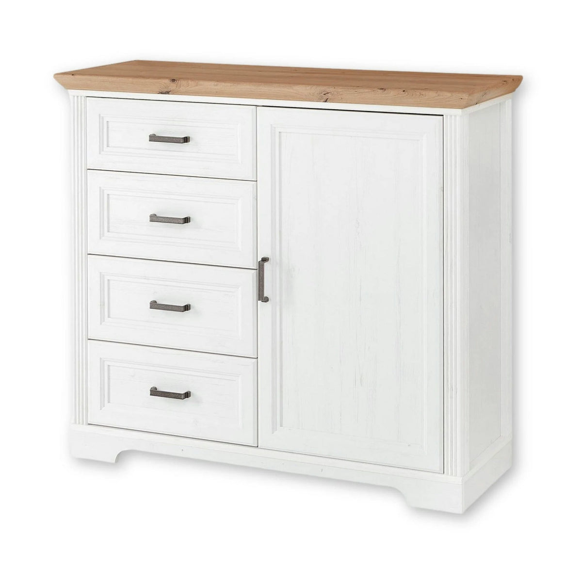 Comoda JASMIN, alb/stejar artisan, PAL, cu o usa si 4 sertare, 115x41x102 cm