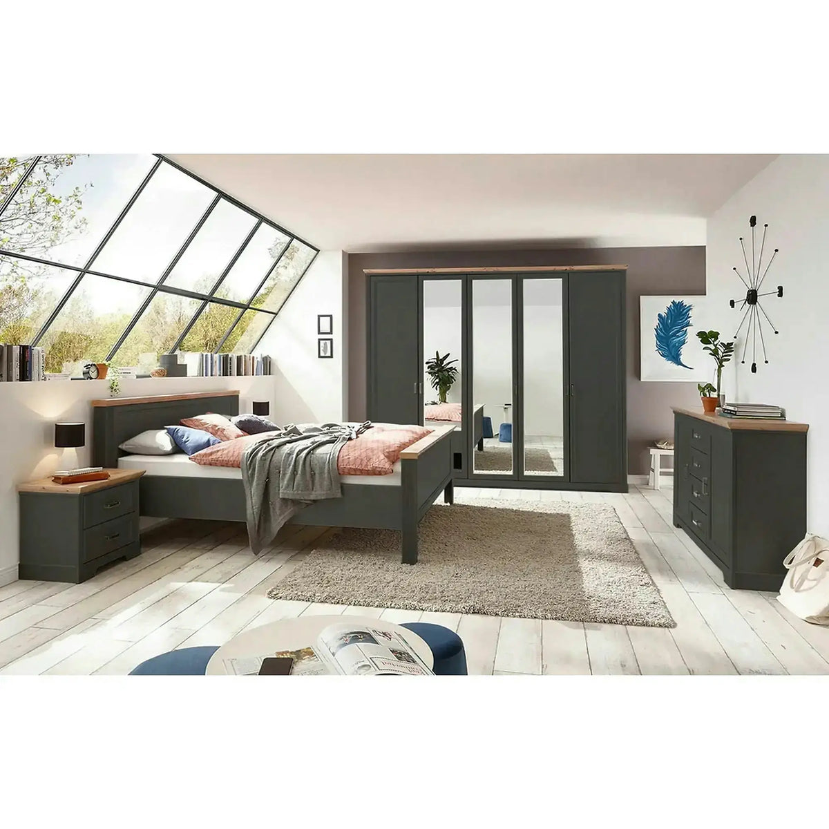 Comoda JASMIN, gri grafit/stejar artisan, PAL, 164x41x90 cm