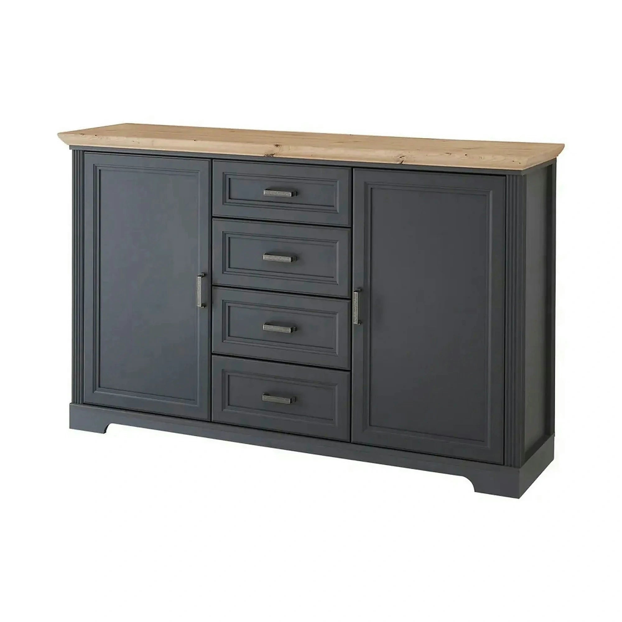 Comoda JASMIN, gri grafit/stejar artisan, PAL, cu 2 usi si 4 sertare, 165x41x102 cm