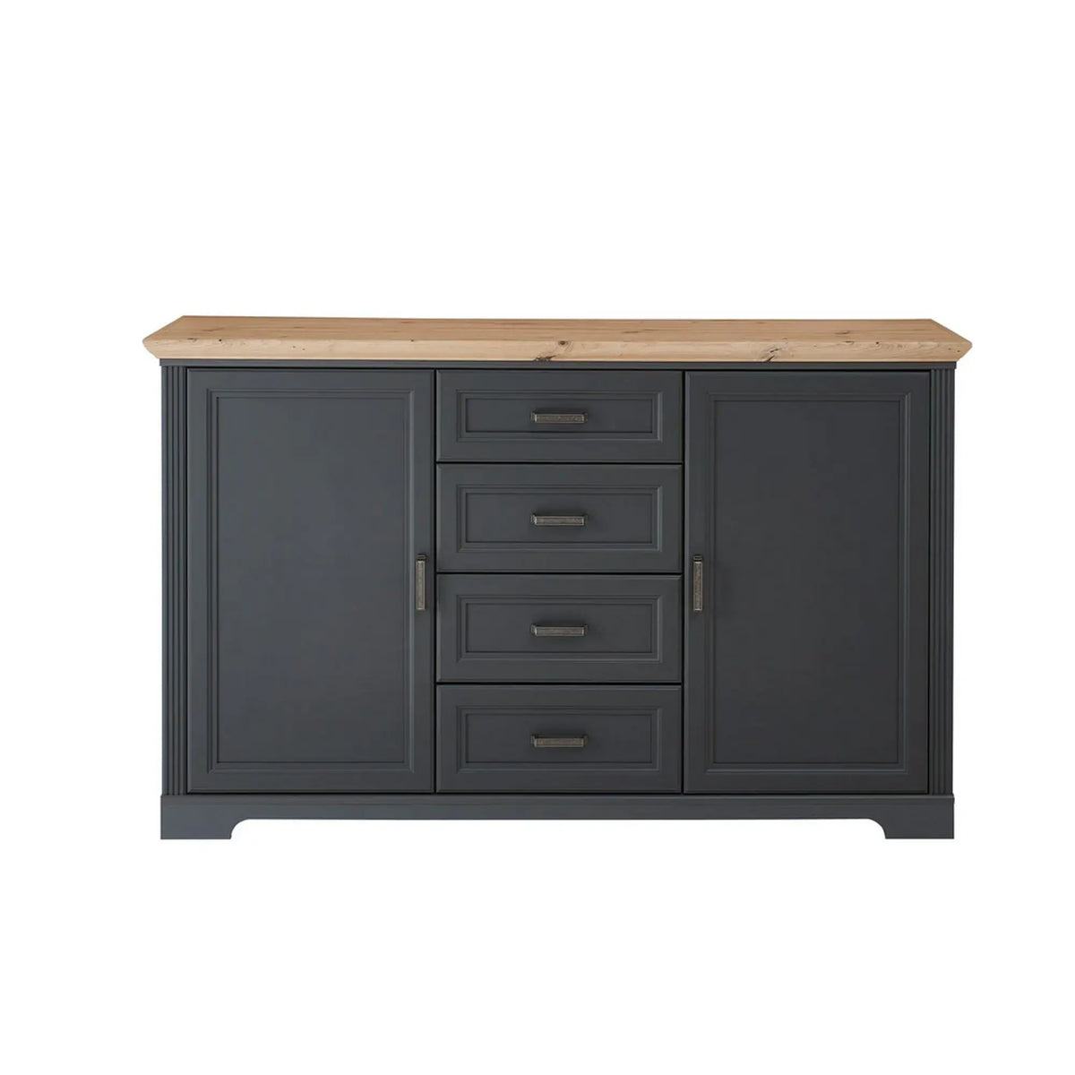Comoda JASMIN, gri grafit/stejar artisan, PAL, cu 2 usi si 4 sertare, 165x41x102 cm