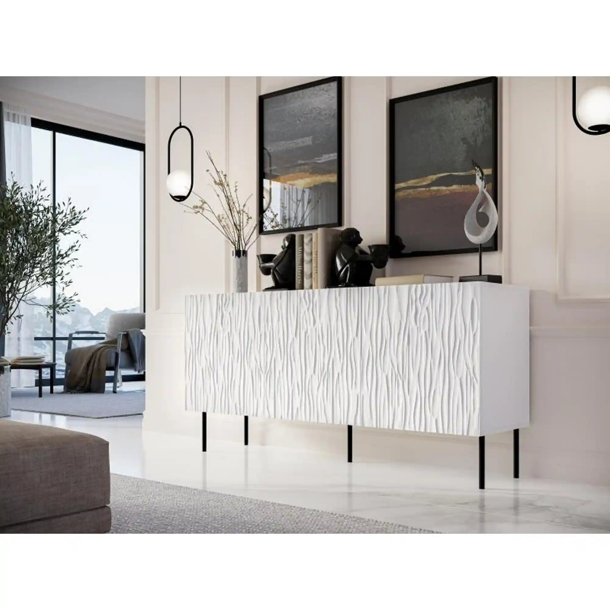 Comoda JUNGLE, alb/negru, PAL laminat/metal, 152x42x75 cm