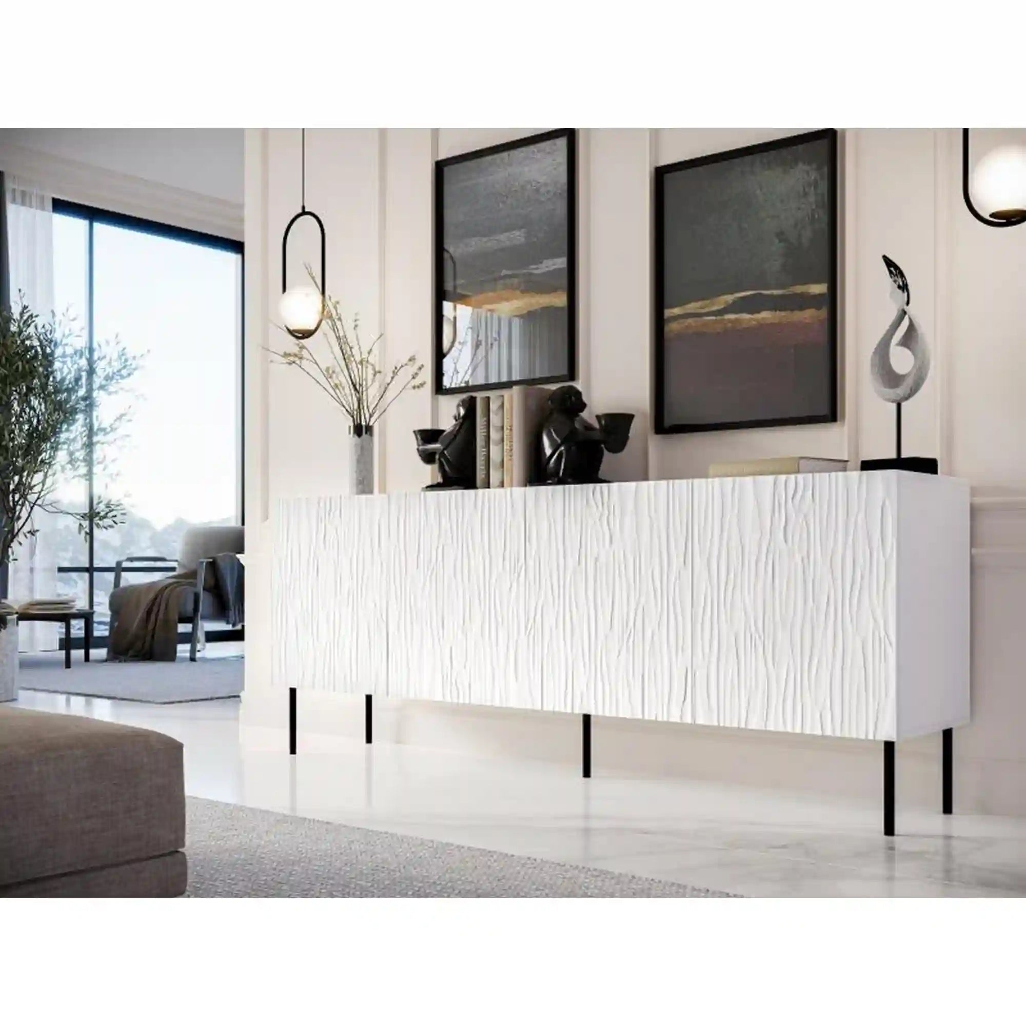 Comoda JUNGLE, alb, PAL laminat, 190x42x75 cm