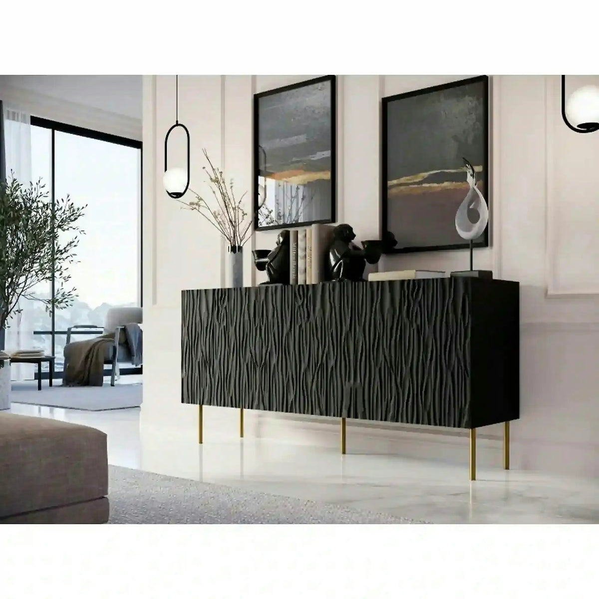 Comoda JUNGLE, negru/auriu, PAL laminat, 152x42x75 cm