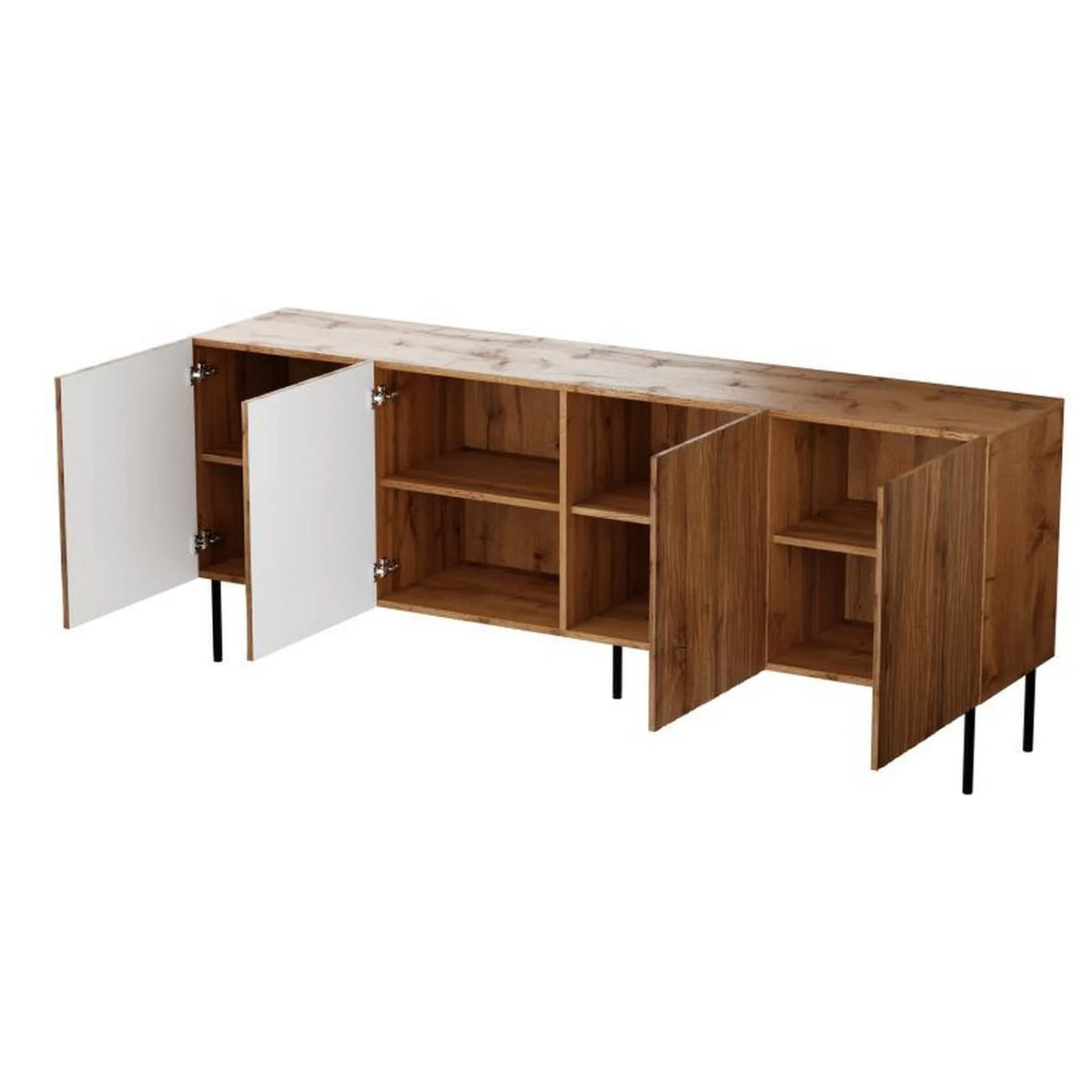 Comoda JUNGLE, stejar wotan/negru, PAL laminat/metal, 190x42x75 cm