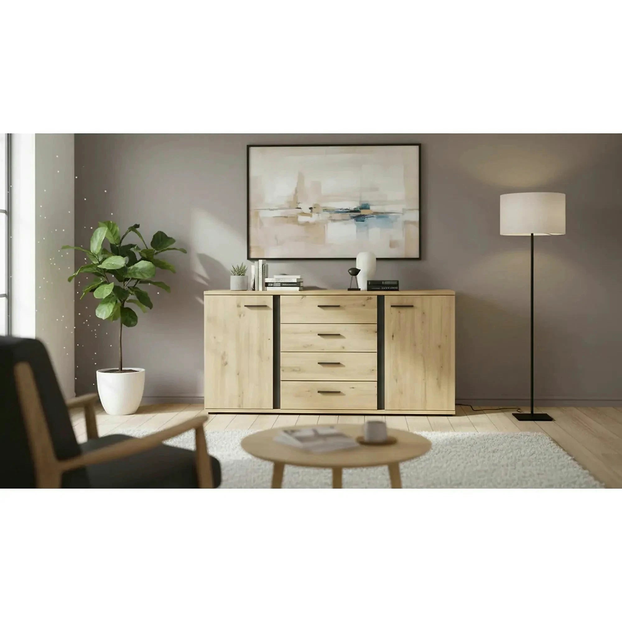 Comoda KANODE, stejar artisan/negru, PAL laminat, 170x40x84 cm