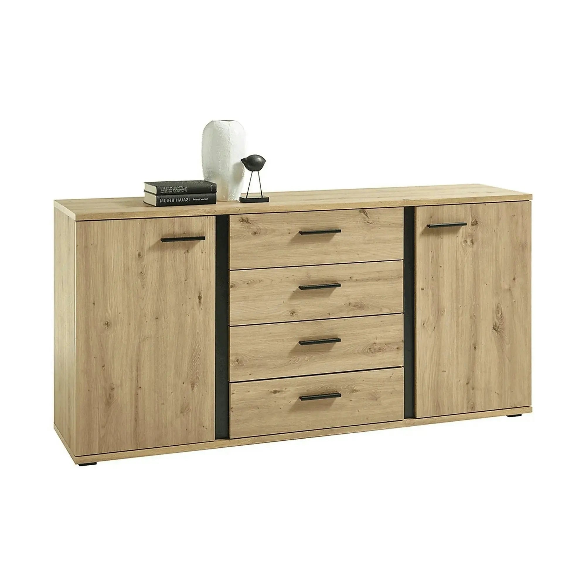 Comoda KANODE, stejar artisan/negru, PAL laminat, 170x40x84 cm