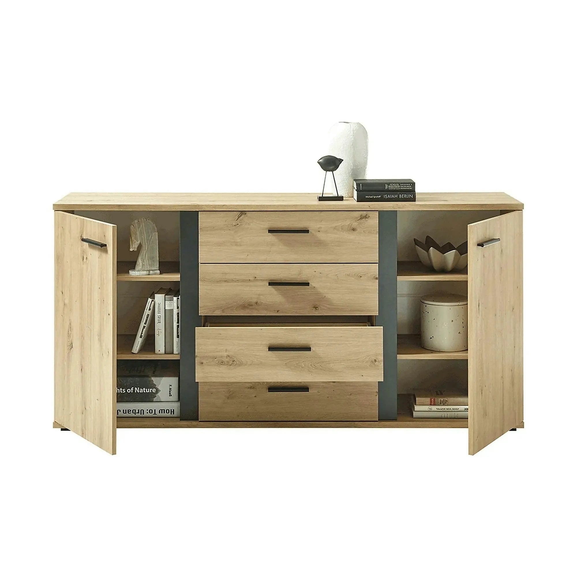 Comoda KANODE, stejar artisan/negru, PAL laminat, 170x40x84 cm