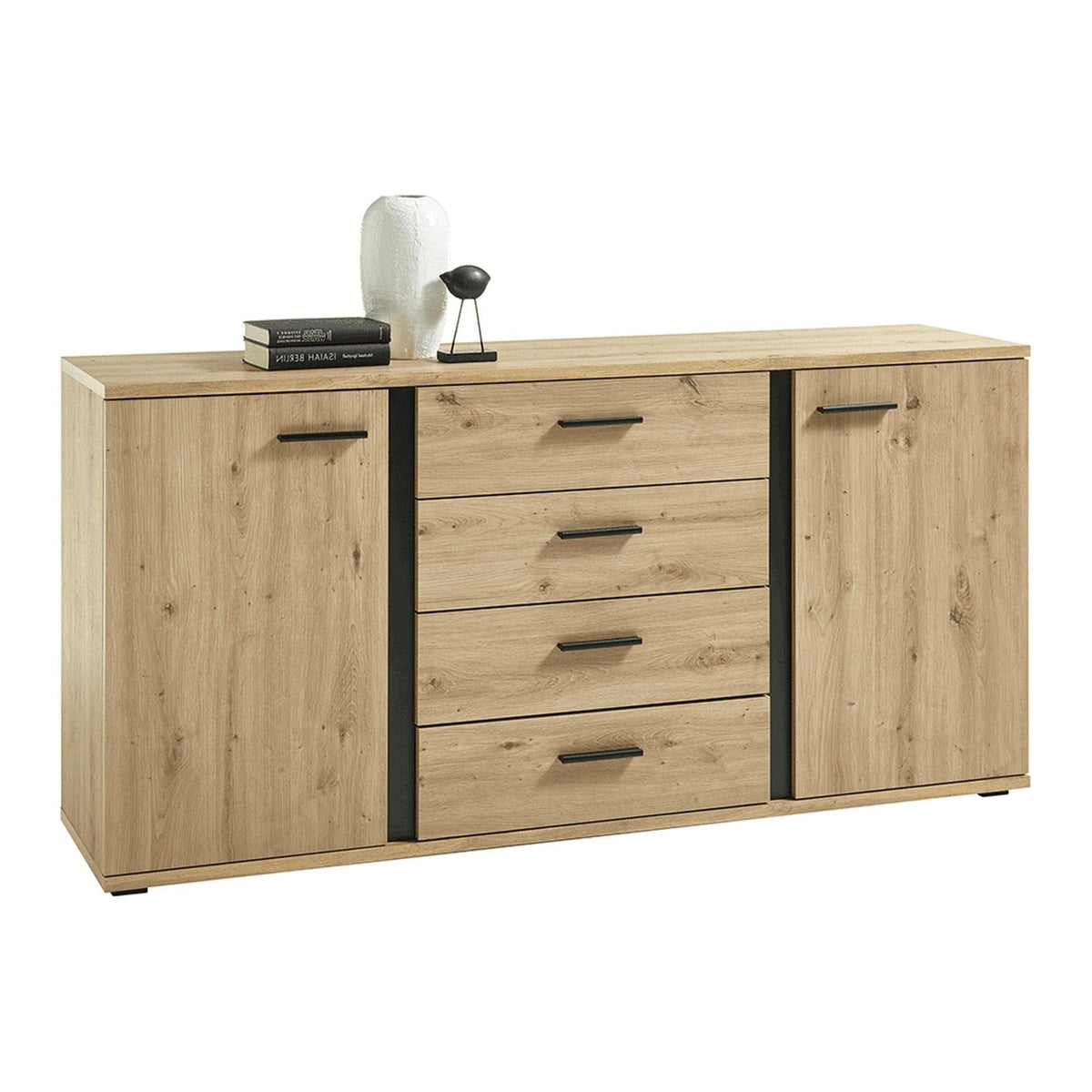 Comoda KANODE, stejar artisan/negru, PAL laminat, 170x40x84 cm