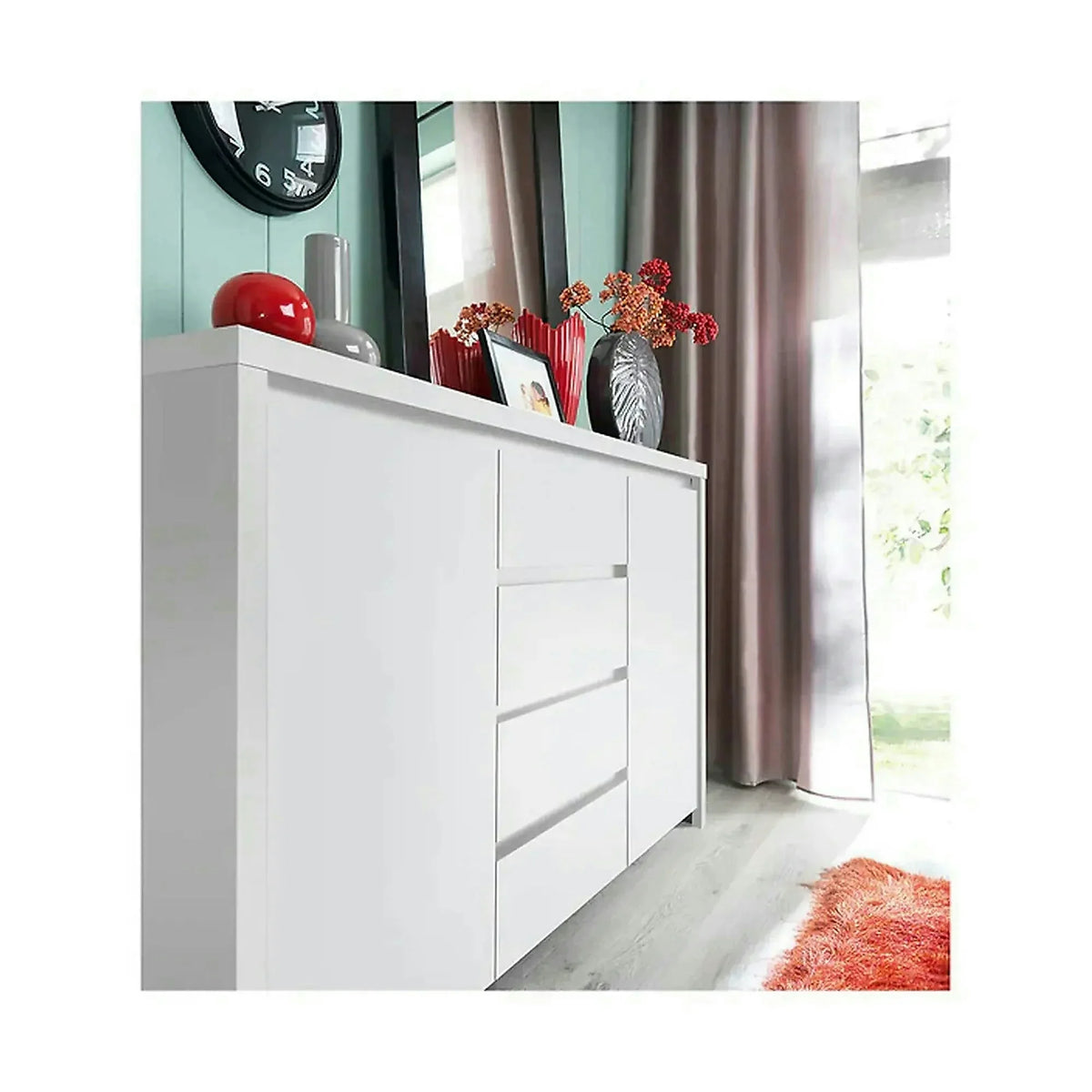 Comoda KASPIAN KOM2D4S, alb, PAL, 144x41x92 cm