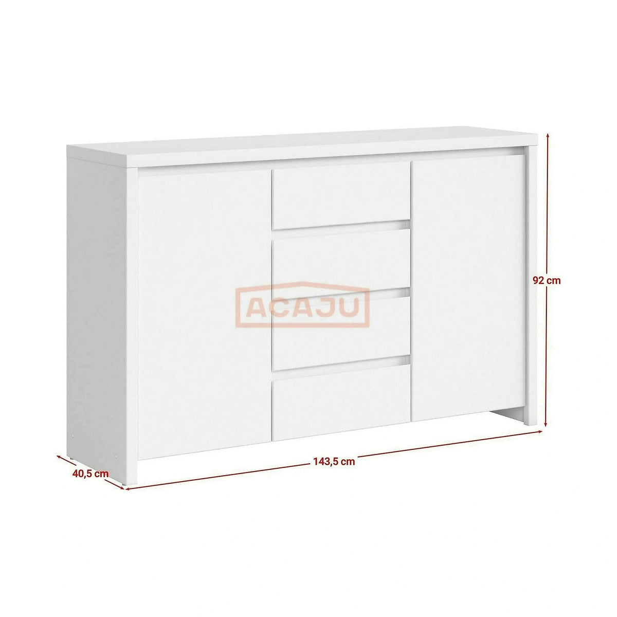 Comoda KASPIAN KOM2D4S, alb, PAL, 144x41x92 cm