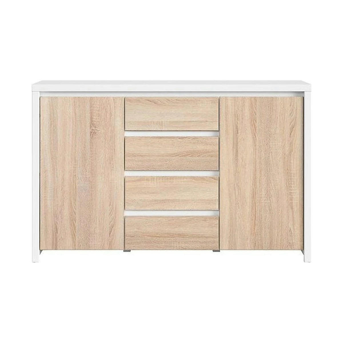 Comoda KASPIAN KOM2D4S, alb/stejar sonoma, PAL, 144x41x92 cm