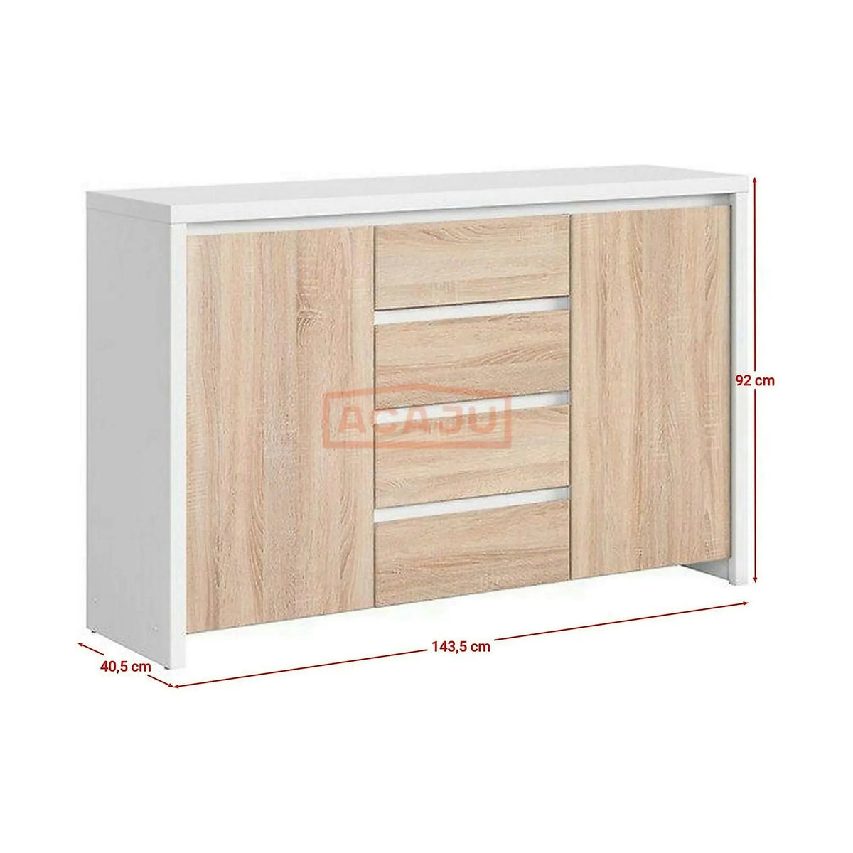 Comoda KASPIAN KOM2D4S, alb/stejar sonoma, PAL, 144x41x92 cm